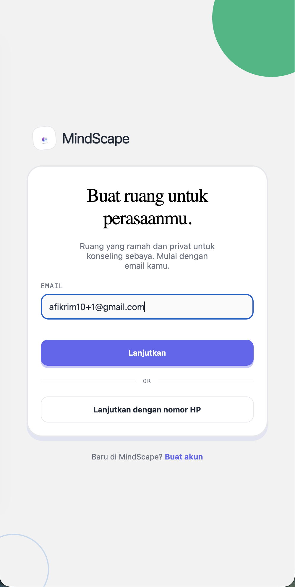 Email terisi di halaman login