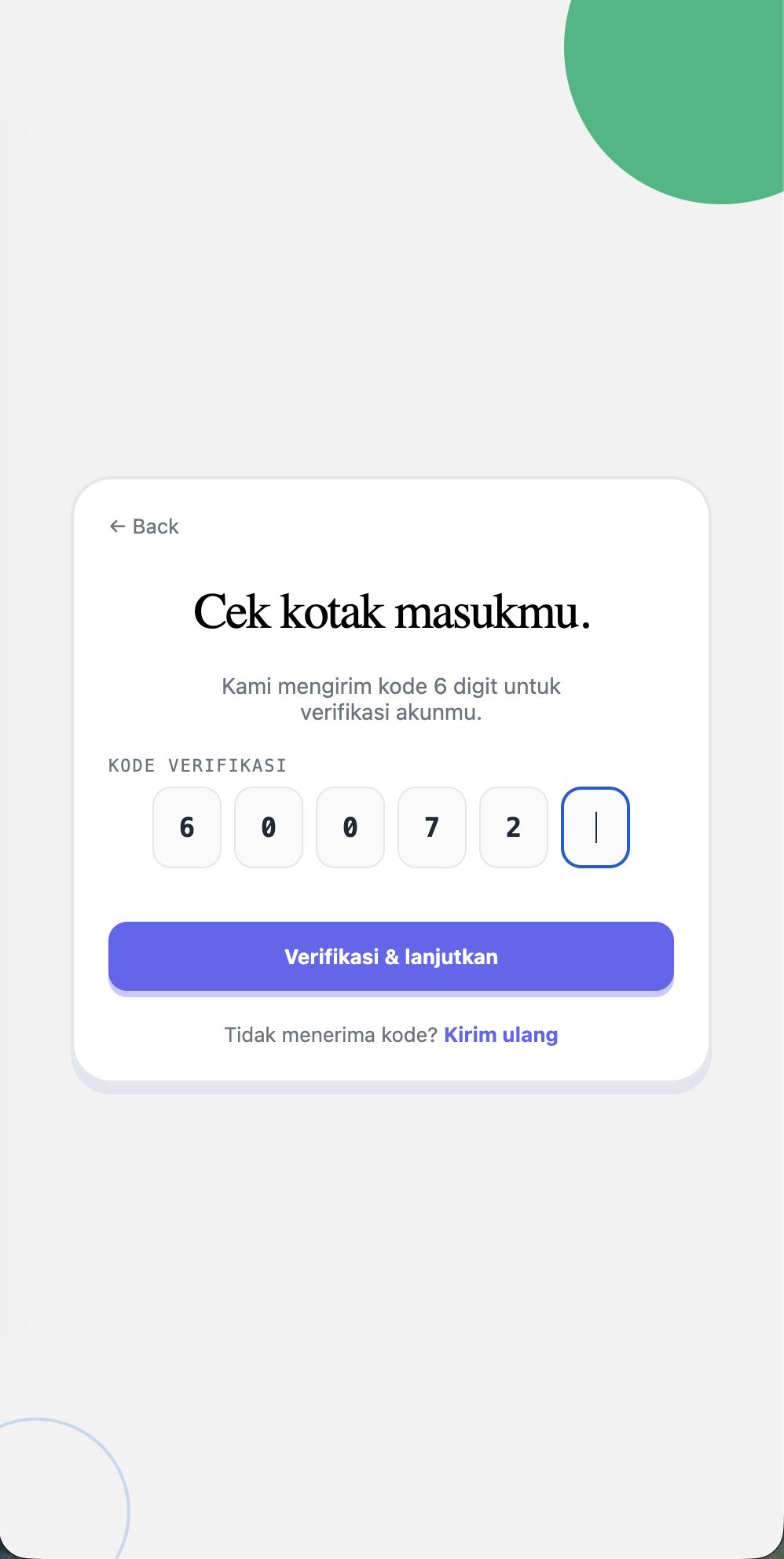 Halaman verifikasi OTP